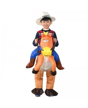 Orange Horse Carry me Ride on Inflatable Costume Cowboy Halloween Xmas for Kid