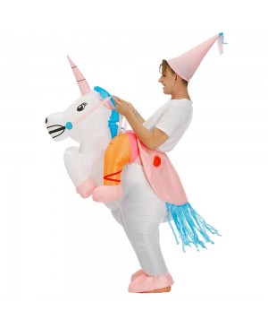Unicorn with Pink Corn Carry me Ride on Inflatable Costume Jumpsuit for Adult/Kid