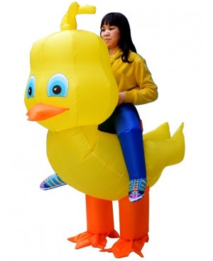 Yellow Duck with Big Head Carry me Ride on Inflatable Costume for Adult/Kid