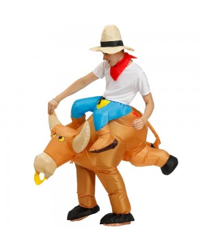 Cowboy Carry me Ride on Brown Bull Inflatable Halloween Xmas Costume for Adult/Kid