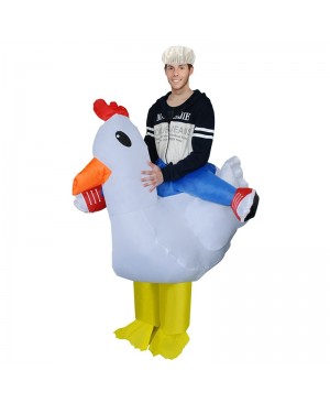 White Chicken Carry me Ride on Inflatable Costume Fancy Dress Cosplay Costume for Adult 