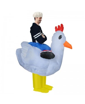 White Chicken Carry me Ride on Inflatable Costume Fancy Dress Cosplay Costume for Adult 