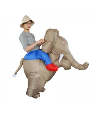 Elephant Carry me Ride on Inflatable Halloween Xmas Costume for Adult Light Brown Color