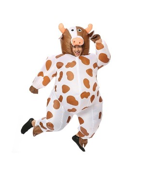 Cow Milk Cattle Inflatable Costume Halloween Christmas Costume for Adult/Kid Coffee Color