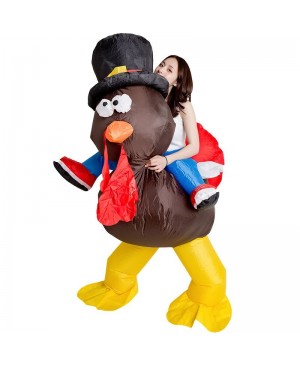 Turkey with Red Tail Carry me Ride on Inflatable Costume Thanksgiving Day for Adult