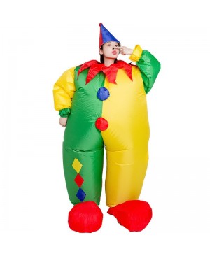 Clown with Blue and Red Hat Inflatable Costume Halloween Christmas Jumpsuit for Adult 