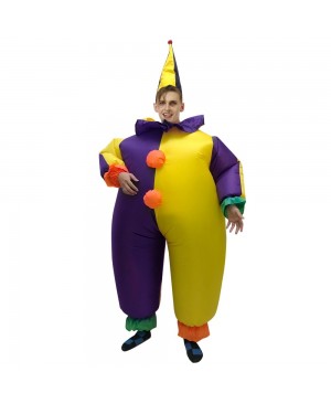 Clown in Purple and Yellow Clothes Inflatable Costume Halloween Christmas Jumpsuit for Adult