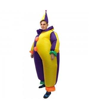 Clown in Purple and Yellow Clothes Inflatable Costume Halloween Christmas Jumpsuit for Adult