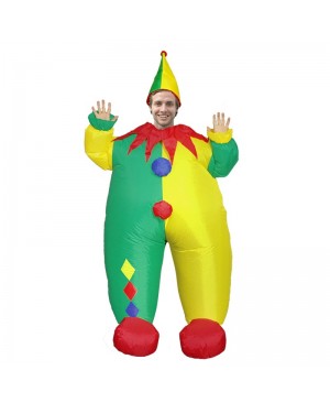 Clown with Yellow and Green Hat Inflatable Costume Halloween Christmas Jumpsuit for Adult