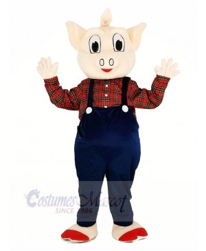 Pig with Blue Overalls Mascot Costume Cartoon