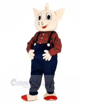 Pig with Blue Overalls Mascot Costume Cartoon