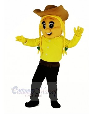 Cowgirl with Yellow Coat Mascot Costume People