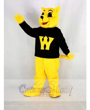 Yellow Wildcat in Black Coat Mascot Costume Animal