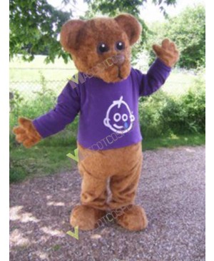 High Quality Adult Brown Bernard Bear Mascot Costume in Purple Shirt