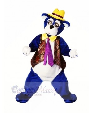 Blue Bear with Yellow Hat Mascot Costumes Animal	