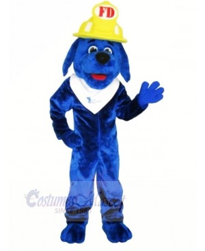 Blue Fire Dog with Yellow helmet Mascot Costumes Animal	