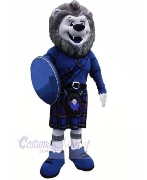 Grey Lion with Blue Suit Mascot Costumes Animal	