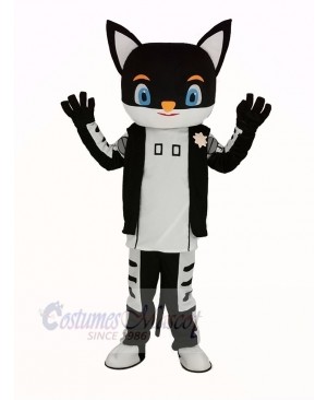 Sir Black Cat in Black Coat Mascot Costume Cartoon