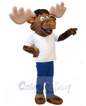 White T-shirt Reindeer Mascot Costume For Adults Mascot Heads