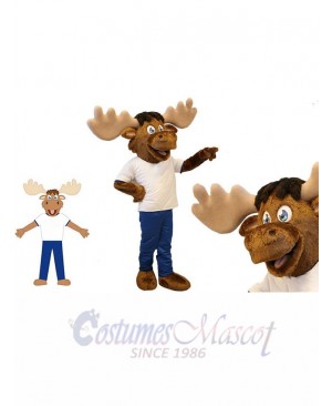 White T-shirt Reindeer Mascot Costume For Adults Mascot Heads