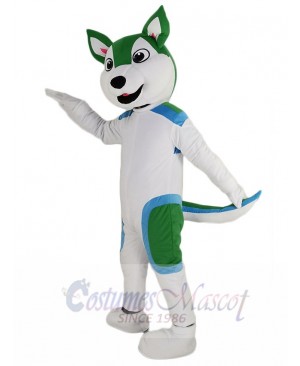 Cute White and Green Husky Dog Mascot Costume Animal