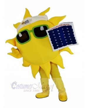 Funny Sun Holding a Solar Panel Mascot Costume