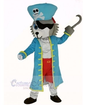 Pirate Wolf in Blue Coat Mascot Costume Animal