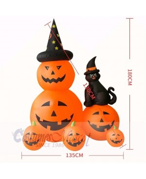 6ft Inflatable Witch Pumpkins with Black Cat with LED lights Halloween Holiday Decoration Outdoor Yard Lawn Art Decor