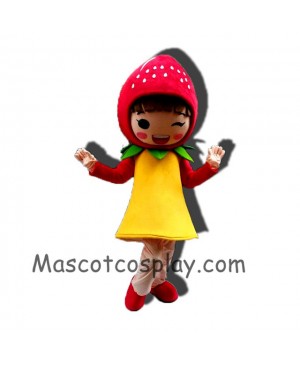 High Quality Realistic New Red Fruit Strawberry Girl Mascot Costume with Yellow Dress