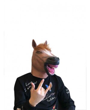 Latex Brown Horse Head Mask Full Head Overhead Animal Cosplay Masquerade