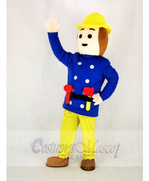 Realistic Fireman Sam In Blue Coat Mascot Costume Cartoon