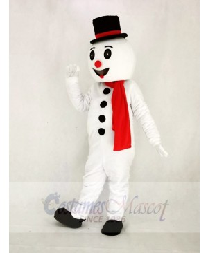 Cute Snow Man with Hat Mascot Costume Cartoon	