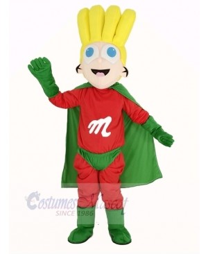 Super Boy with Green Cape Mascot Costume