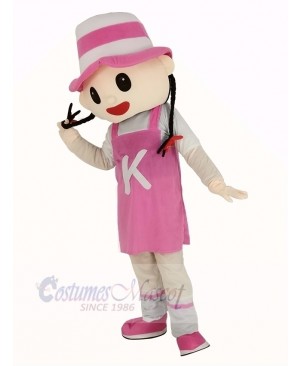 Pink Hat Girl Mascot Costume People