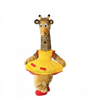 New Friendly Female Giraffe in Yellow Dress Mascot Costume