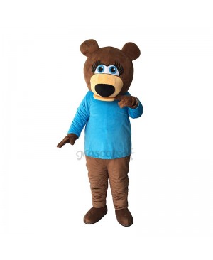 Funny Ms.Bear in Blue T-shirt Mascot Adult Costume