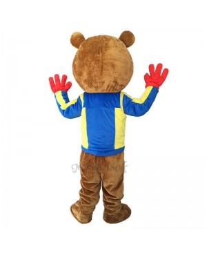 Lovely Brisky Bear with Blue Shirt Mascot Costume