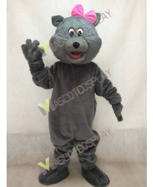 Cute Gray Tabitha Cat Mascot Costume with Pink Bow