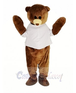 Brown Teddy Bear in White Shirt Mascot Costume