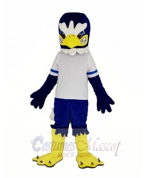 Fierce Blue Eagle in White T-shirt Mascot Costume