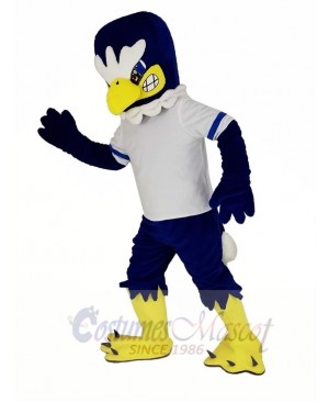 Fierce Blue Eagle in White T-shirt Mascot Costume