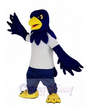 Blue Hawk in White T-shirt Mascot Costume