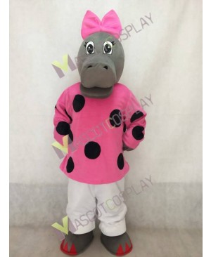 Hilary Hippo Mascot Costume with Pink Bow