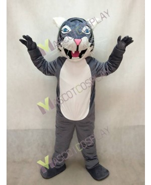 Adult Gray Wildcat Mascot Costume with Blue Eyes