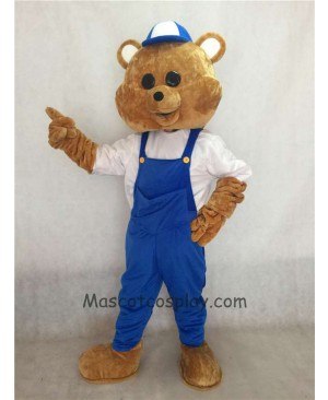 Teddy Bear Mascot Costume with Blue Overalls