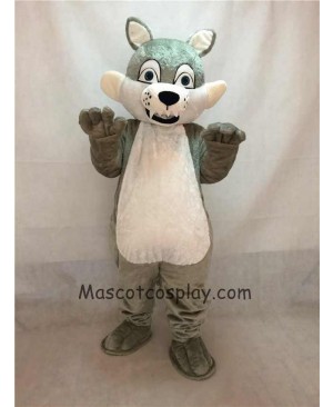 High Quality Popular Grey Gray Long-haired Wolf Mascot Adult Costume