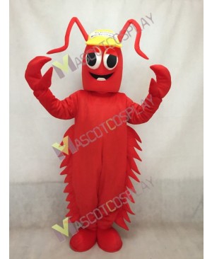 Red Conrad Crawdad Mascot Costume in Yellow Cap