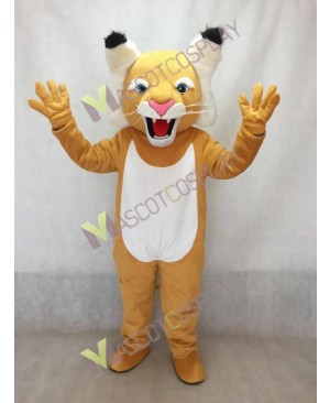 Cute Tan Wildcat Mascot Costume with White Belly