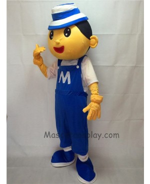 Cute Blue Bonnet Boy Plush Adult Mascot Costume