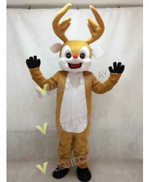 High Quality Red Nose Yellow Reindeer Adult Mascot Costume